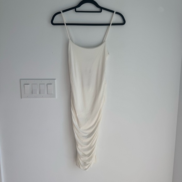 naked wardrobe Dresses & Skirts - Naked Wardrobe Baby Mama White Ruched Mini Dress Women’s size M2 or Small NEW